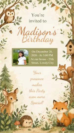 Cute Woodland Animals Birthday Invitation Editable Template