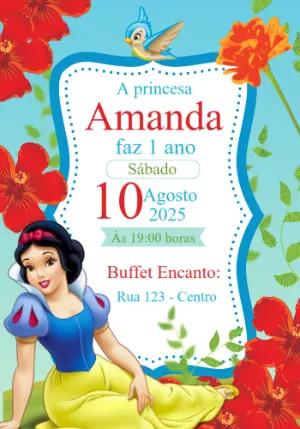 Convite Aniversário Branca de Neve Clássico para Editar Online