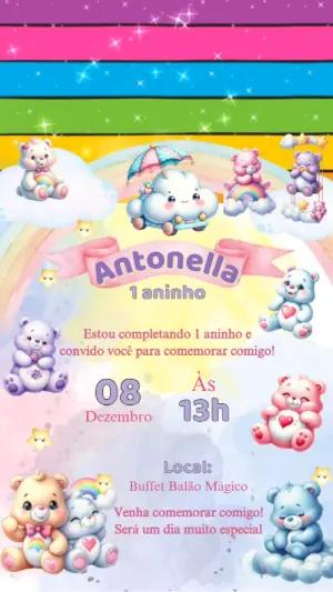 Convite Animado Aniversário Ursinhos Carinhosos para Editar