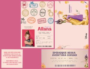 Convite de Aniversário Passaporte Passagem Aérea Rapunzel