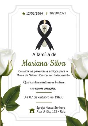 Convite Missa de Sétimo Dia com Rosas Brancas para Editar
