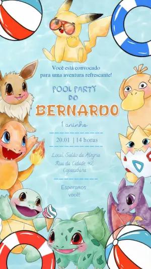 Convite Digital Pokémon Festa na Piscina para Editar