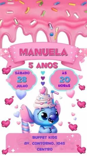Convite Animado Aniversário Stitch Doceria para Editar Online