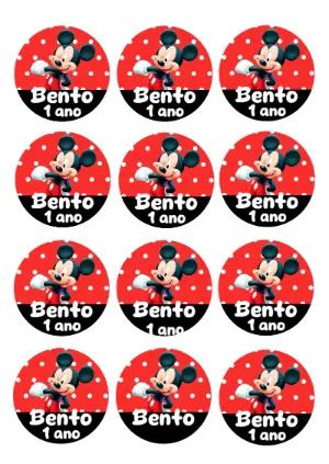Adesivo Redondo Aniversário Mickey Mouse para Editar Online