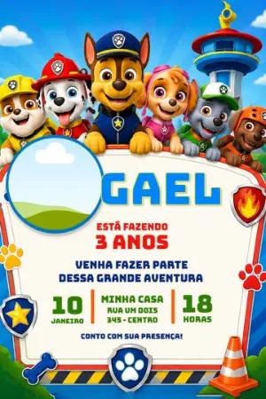 Convite de Aniversário Patrulha Canina com Foto Editável