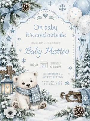 Winter Bear Baby Shower Invitation | Editable Template