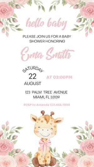 Editable Giraffe & Floral Baby Shower Invitation Template