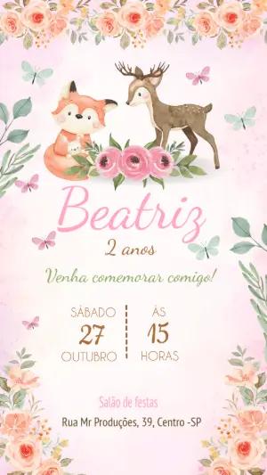 Convite Aniversário Bosque Encantado com Animais para Editar