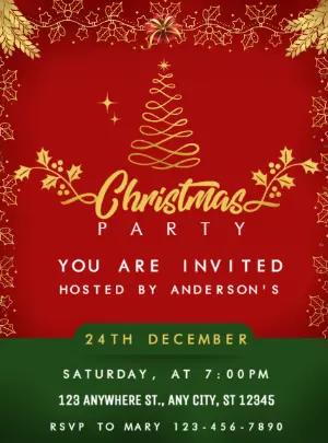Convite de Festa de Natal Elegante com Dourado para Editar