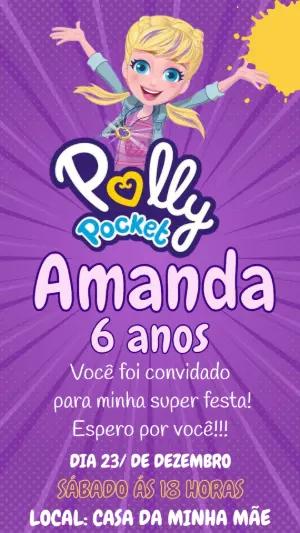 Convite de Aniversário Polly Pocket Roxo para Editar