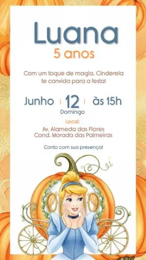 Convite de Aniversário Cinderela e Carruagem para Editar Online