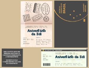 Convite de Aniversário Tema Passaporte de Viagem Editável