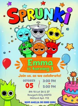 Sprunki Birthday Invitation with Characters to Edit Online