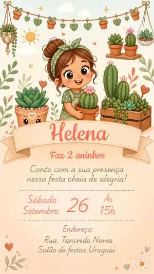 Convite de Aniversário Cactos e Suculentas Editável