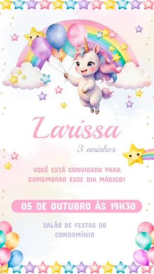 Convite de Aniversário Unicórnio Mágico para Editar