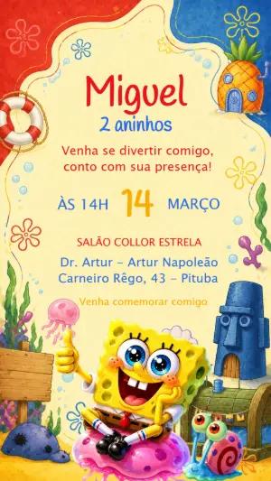 Convite de Aniversário Bob Esponja Colorido para Editar