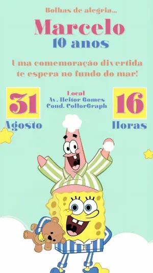 Convite de Aniversário Bob Esponja para Editar Online