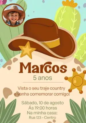 Convite Aniversário Country com Foto para Editar Online
