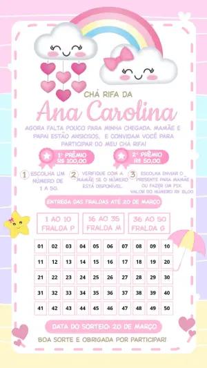 Chá Rifa de Bebê  Chuva de Amor Rosa Modelo Editável