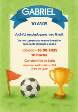 Convite de Aniversário Futebol com Troféu para Editar Online