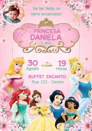 Convite de Aniversário Princesas Disney com Foto para Editar