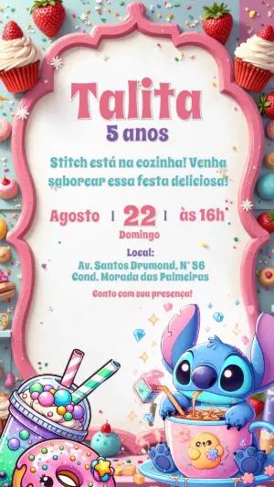 Convite de Aniversário Stitch Doces para Editar Online