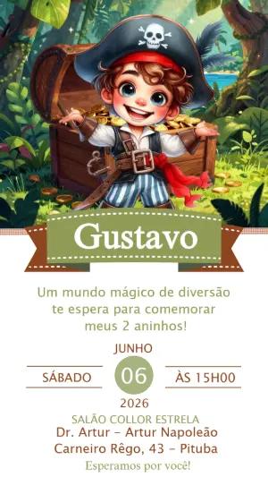 Convite de Aniversário Pirata Infantil para Editar Online