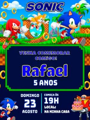Convite de Aniversário Sonic Estilo Game Editável