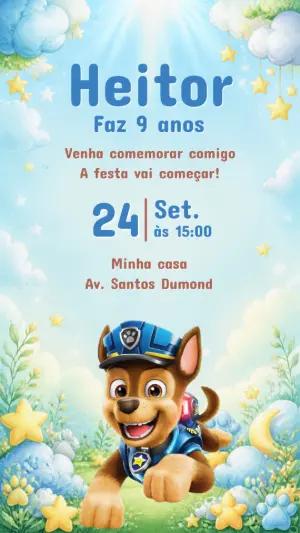 Convite de Aniversário Patrulha Canina Editável para Menino