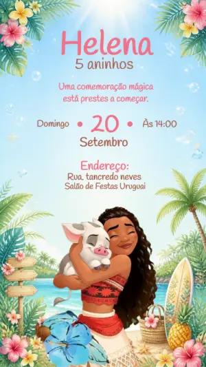 Convite de Aniversário Moana Baby para Editar