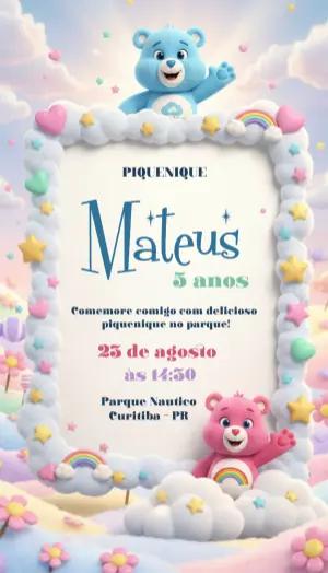 Convite de Aniversário Ursinhos Carinhosos Piquenique Editável