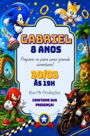 Convite Digital Aniversário Sonic e Amigos para Editar