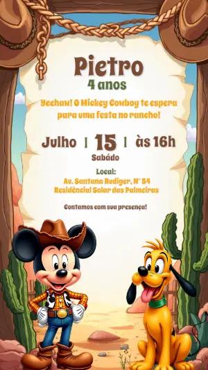 Convite de Aniversário Mickey Cowboy para Editar Online