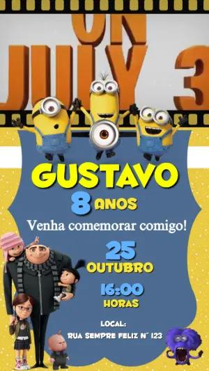 Convite Animado Aniversário Minions para Editar