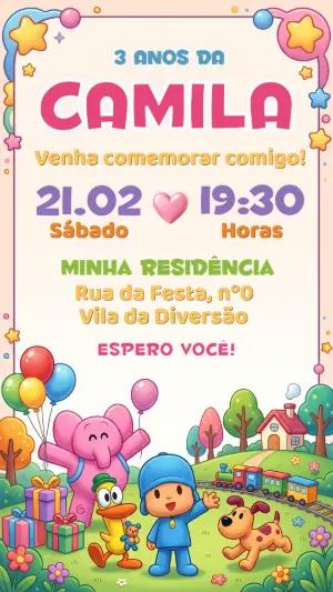 Convite de Aniversário Pocoyo Colorido para Editar