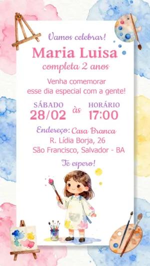 Convite de Aniversário Pintura em Aquarela Editável