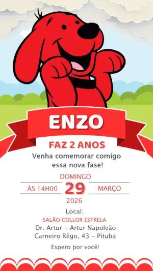 Convite Digital Aniversário Infantil Clifford para Editar