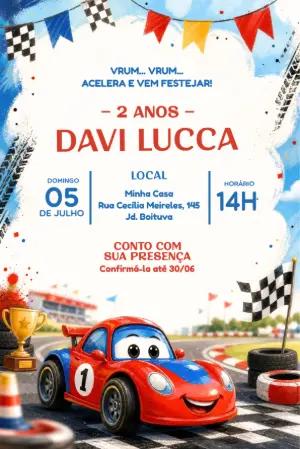 Convite de Aniversário Carros de Corrida Colorido para Editar