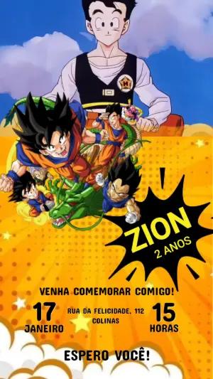 Convite Animado Dragon Ball Z para Aniversário Infantil Editável