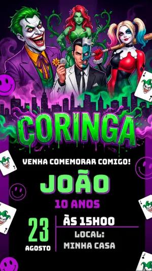Convite de Aniversário Coringa e Vilões Editável