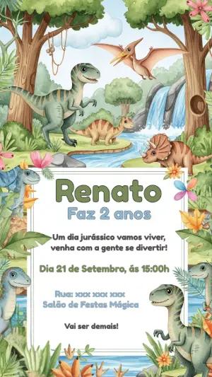 Convite de Aniversário Dinossauro para Editar Online