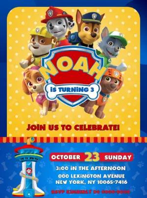 Paw Patrol Birthday Invitation with Pups to Edit Online