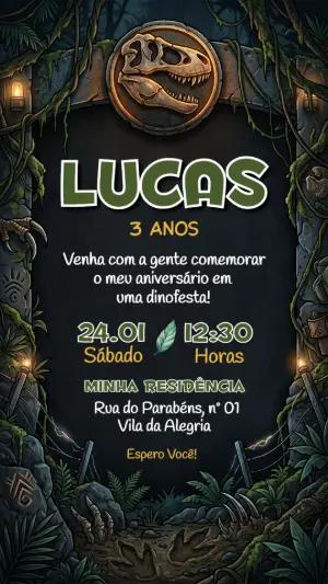 Convite de Aniversário Dinossauro Aventura Editável