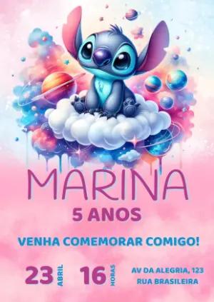 Convite de Aniversário Stitch Aquarela para Editar Online