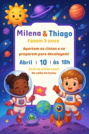 Convite de Aniversário Astronauta Infantil para Editar Online