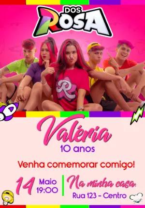 Convite de Aniversário Dos Rosa Colorido para Editar