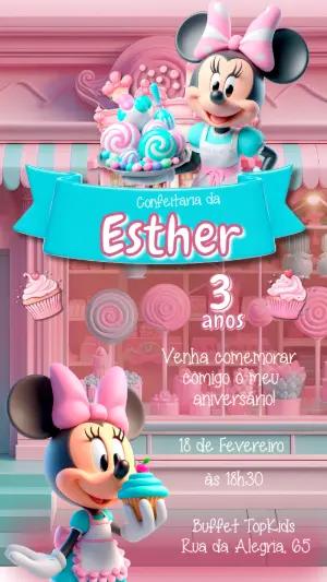 Convite de Aniversário Minnie Confeitaria Editável