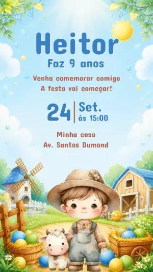 Convite Aniversário Fazendinha Menino Editável
