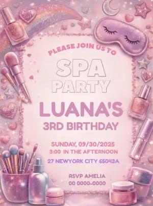 Pink Glitter Spa Party Invitation | Editable Digital Template
