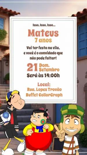 Convite de Aniversário Chaves com a Turma para Editar Online